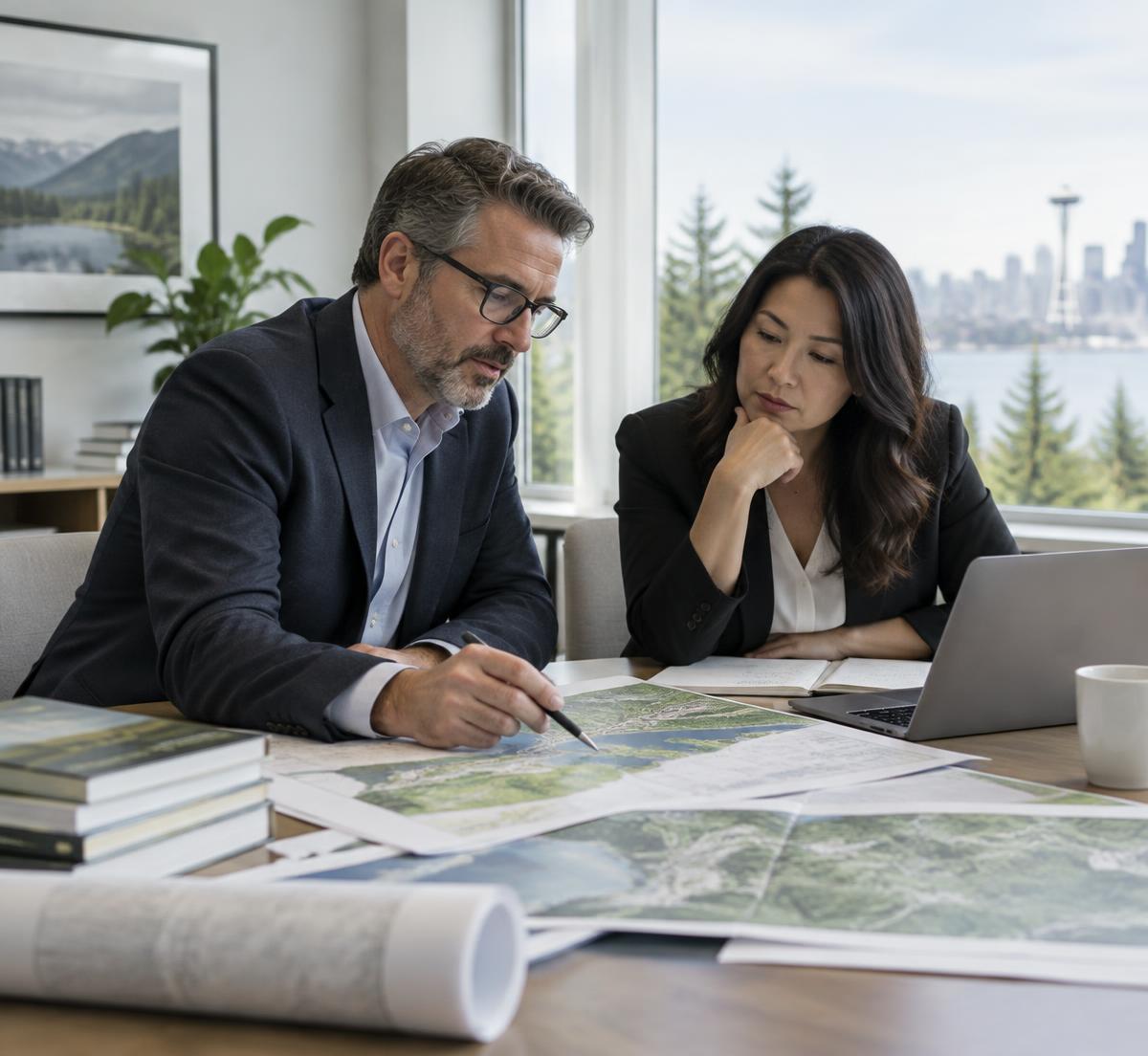Attorneys reviewing environmental maps